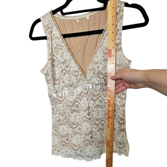 Vintage Elegant Womens Lace Sleeveless Top Satin Ribbon Beige Lining L 90s Y2K‎ - Picture 6 of 8